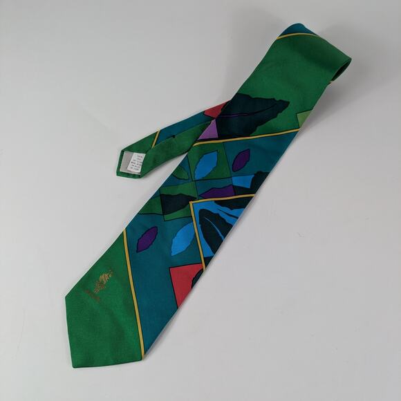 1996 Olympics Mens Necktie Silk Altanta GA Color Block Green Souvenir Official - Picture 2 of 11